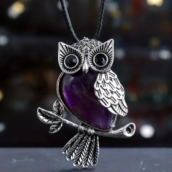 Jewelry - Amethyst Natural Stone Owl Pendant Healing Gemstone Necklace
